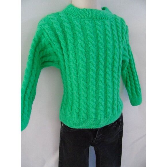 Hand Knitted Toddler Sweater Green Merino Wool Unisex Baby Pullover - Picture 2 of 5